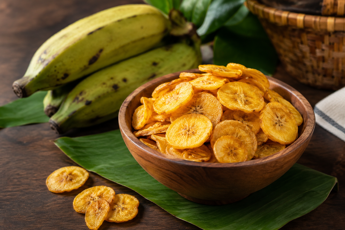 Kerala banana chips made from sliced Nendran bananas